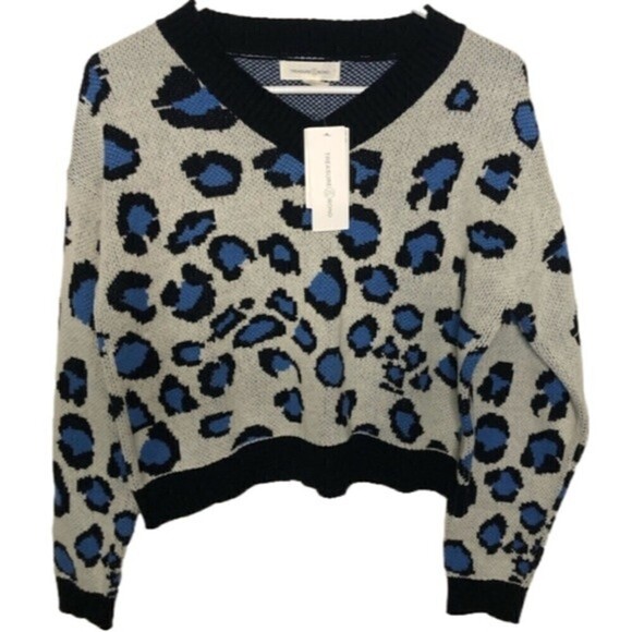 Nwt TREASURE & BOND kids' v-neck crop sweater in ivory dove pop leopard size XL - Picture 3 of 10